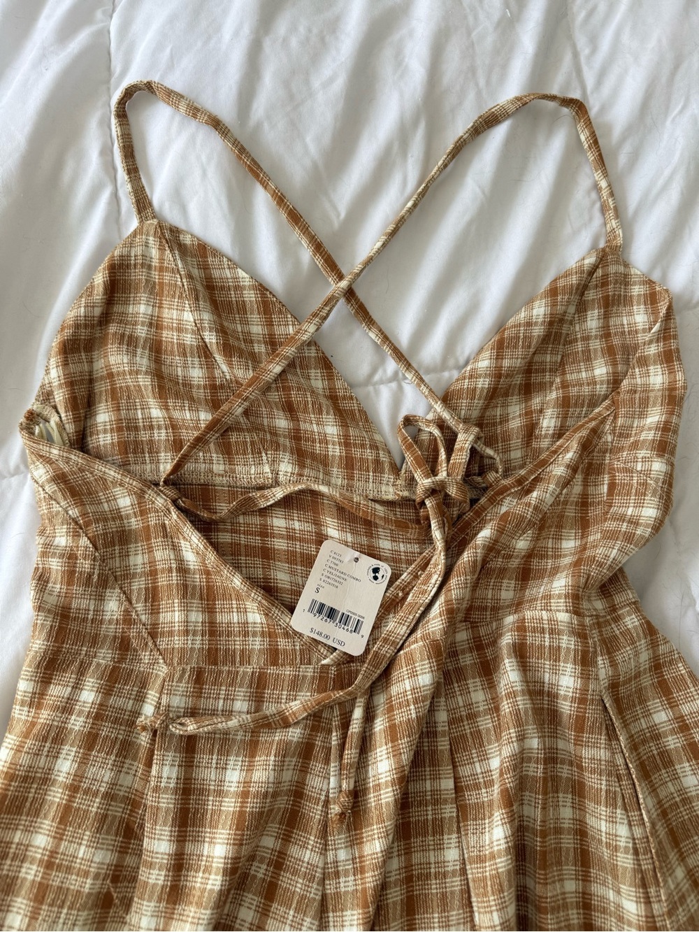 Free People Mustard Plaid Wide Leg Jumpsuit - Picture 3 of 8